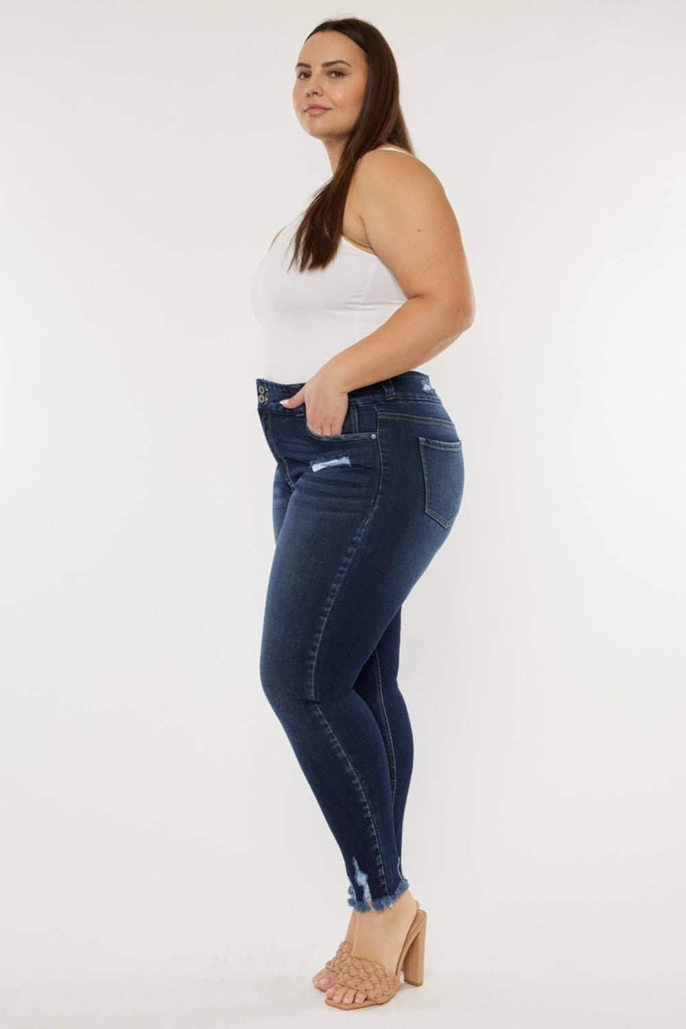 Kancan Full Size Cat's Whiskers Raw Hem High Waist Jeans - AllIn Computer