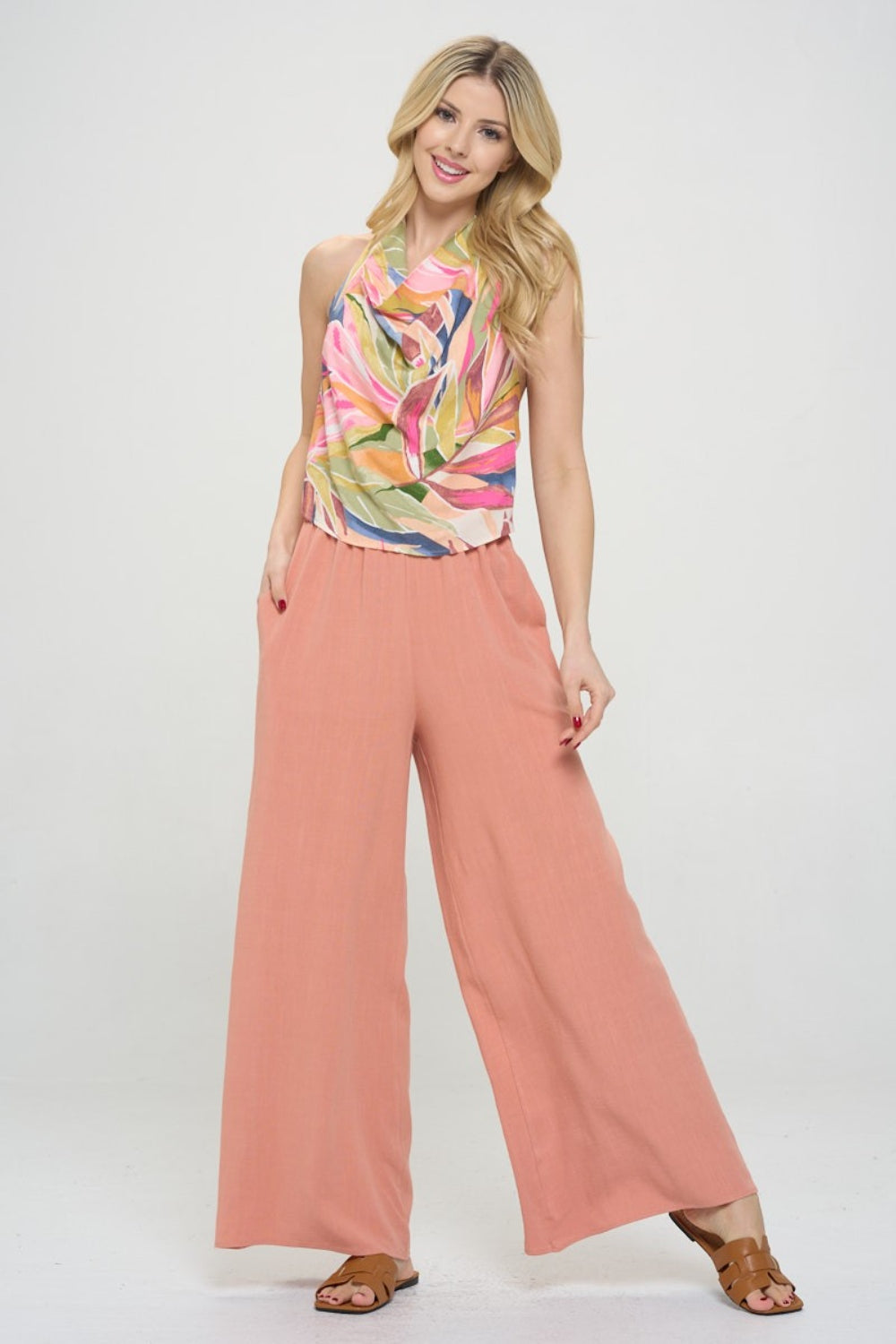 RENEE C Linen Wide Leg Pants with Pockets - AllIn Computer