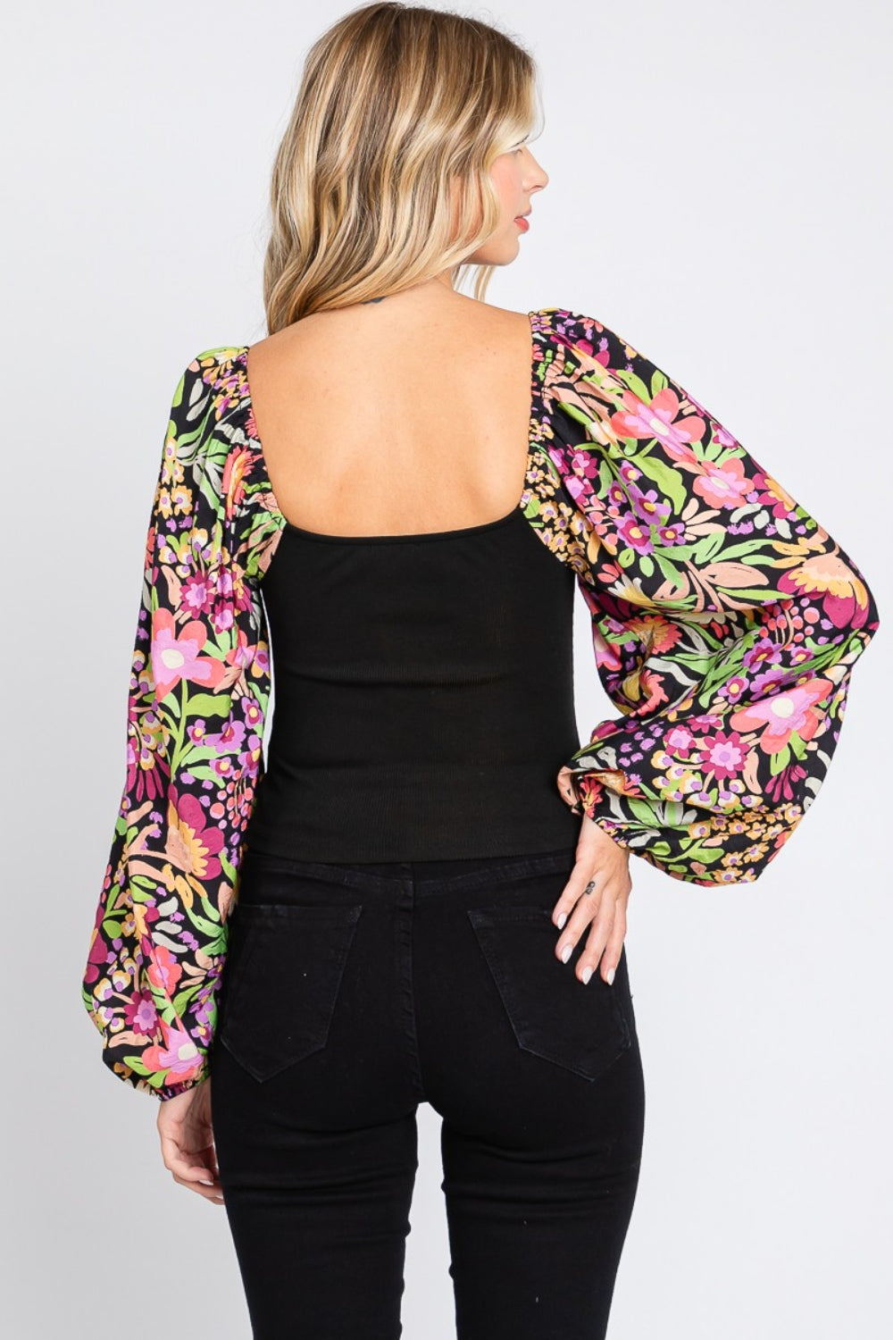 ODDI Full Size Floral Balloon Sleeve Blouse - AllIn Computer