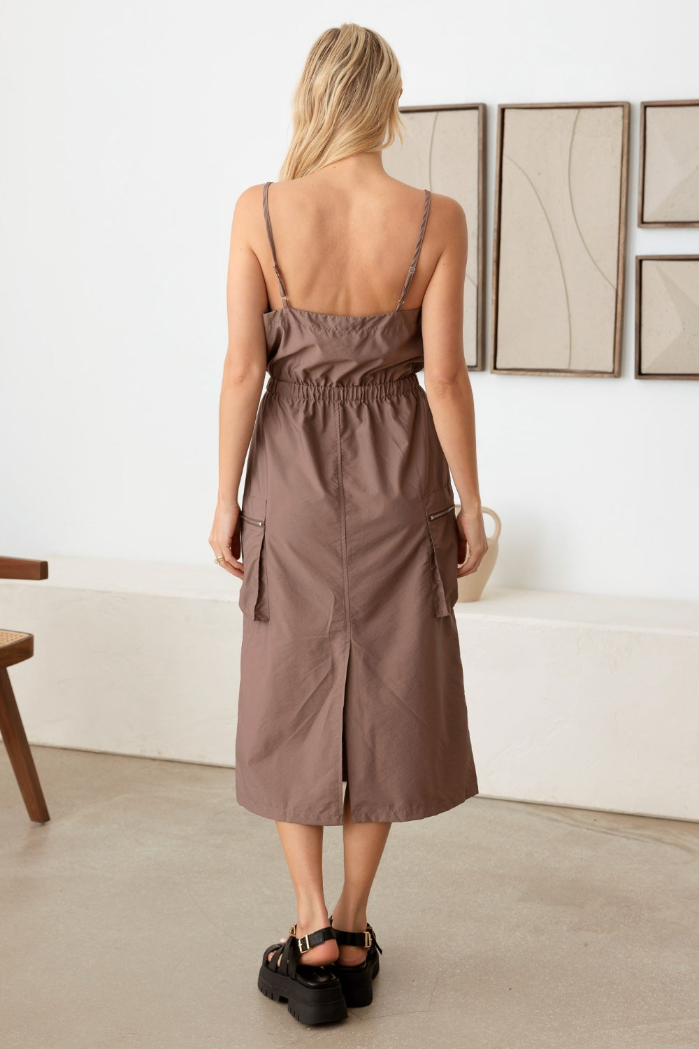 Tasha Apparel Adjustable Strap Waist Drawstring Cargo Midi Dress - AllIn Computer