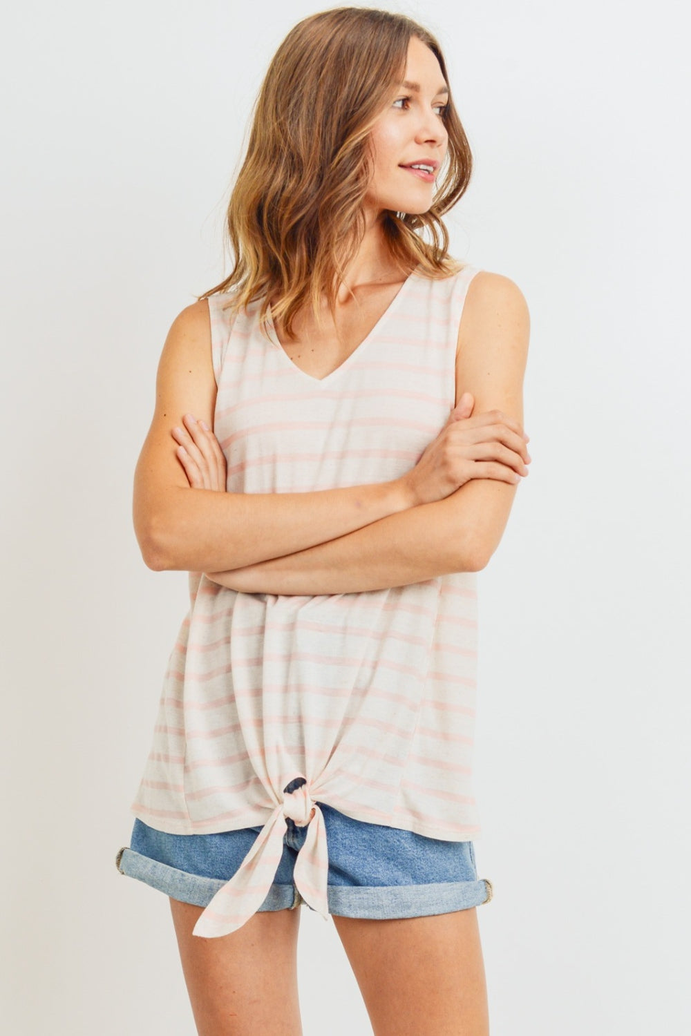 Cotton Bleu by Nu Label Sleeveless Front Tie Striped Top - AllIn Computer