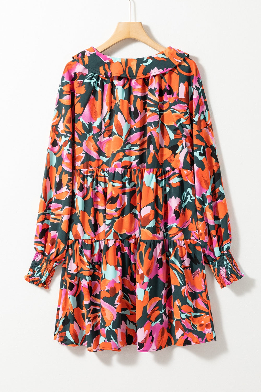 Printed Tie Neck Lantern Sleeve Mini Dress - AllIn Computer