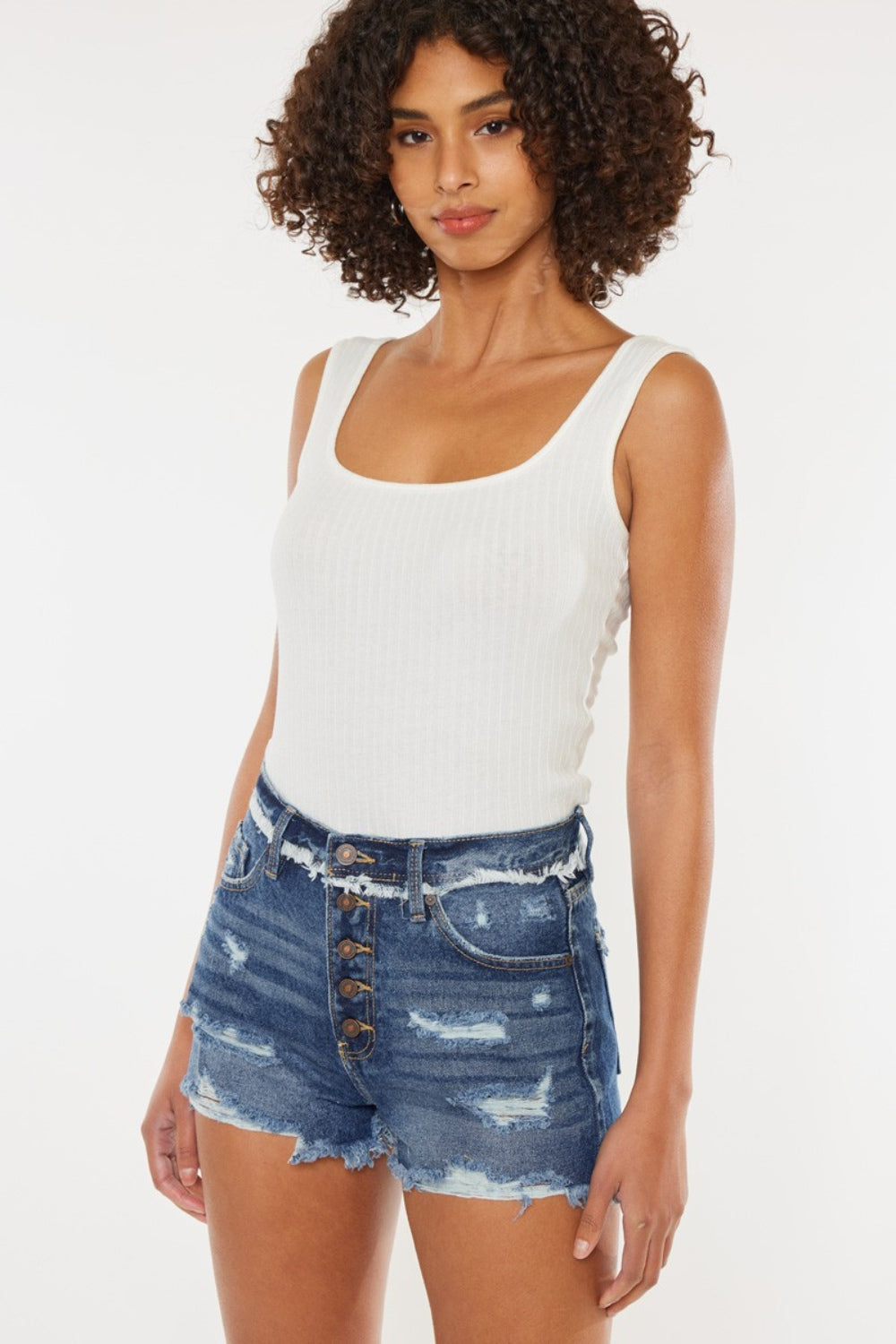 Kancan Distressed Button Fly Denim Shorts - AllIn Computer