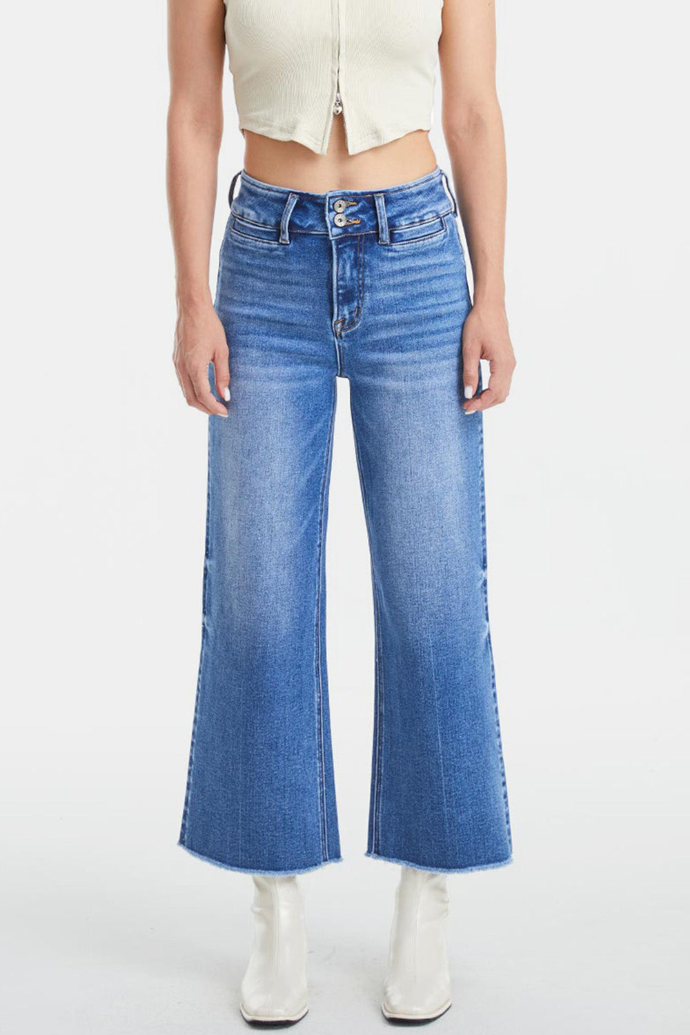 BAYEAS Full Size Raw Hem High Waist Wide Leg Jeans - AllIn Computer