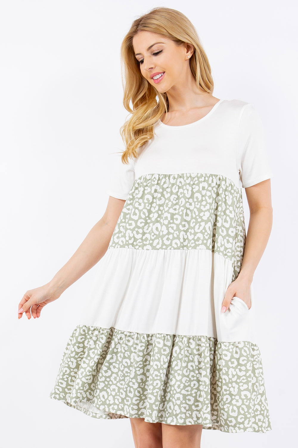 Celeste Full Size Leopard Round Neck Short Sleeve Dress - AllIn Computer