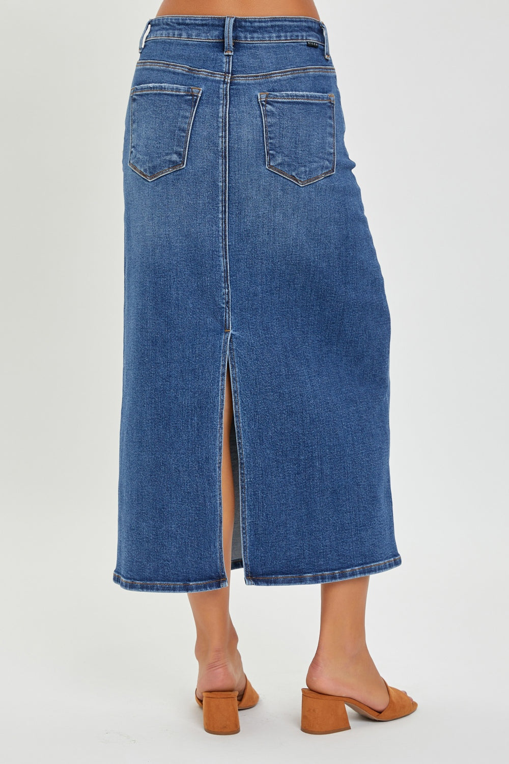 RISEN High Rise Back Slit Denim Skirt - AllIn Computer