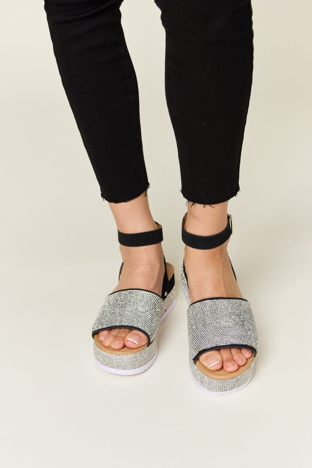 Forever Link Rhinestone Buckle Strap Wedge Sandals - AllIn Computer