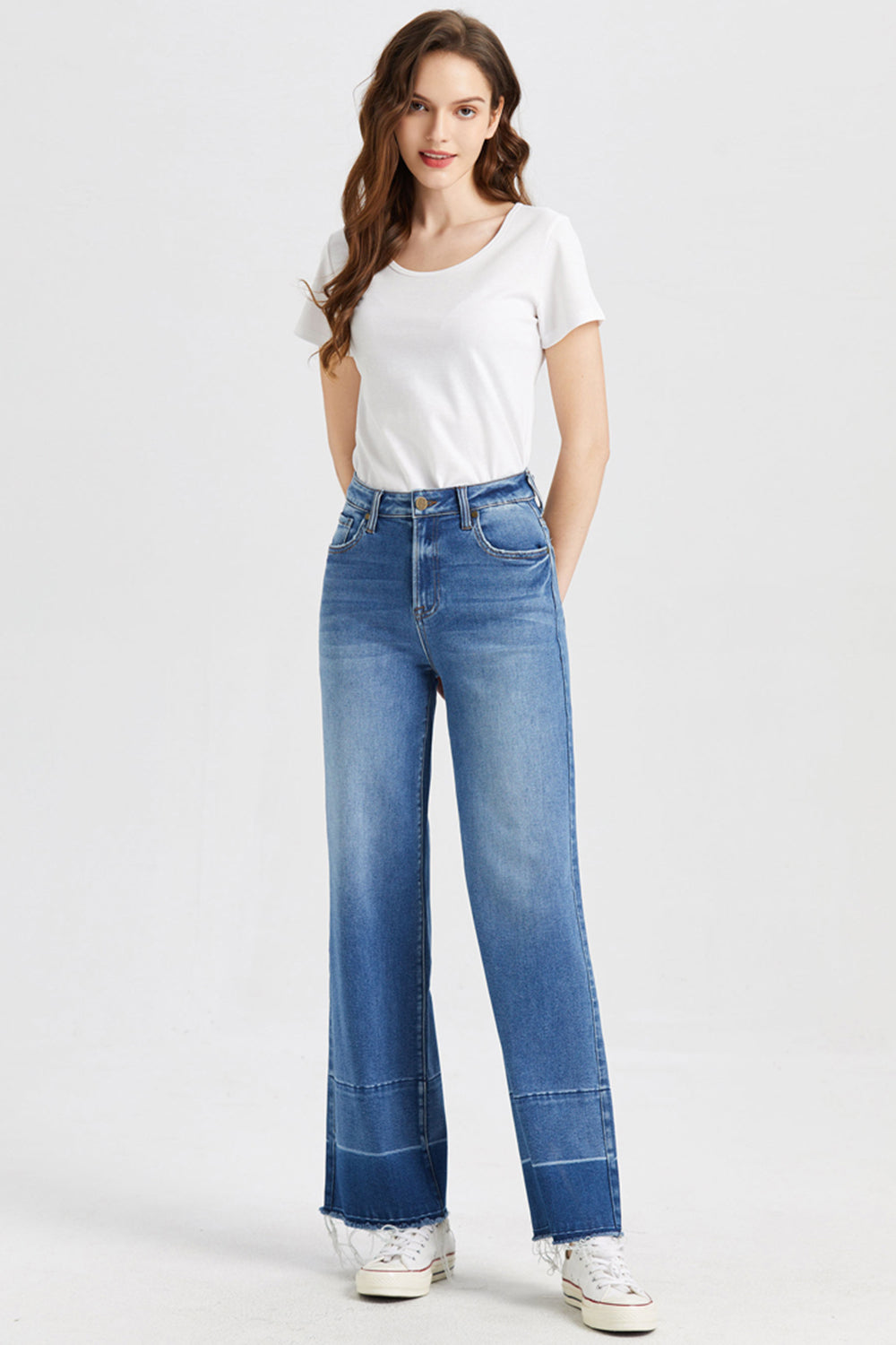BAYEAS Full Size High Waist Cat's Whisker Wide Leg Jeans - AllIn Computer