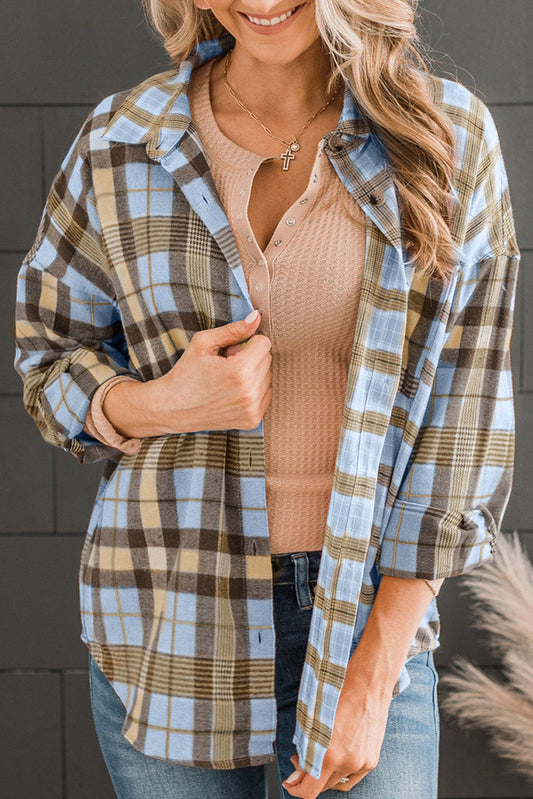 Plaid Collared Neck Long Sleeve Button-Up Shirt - AllIn Computer