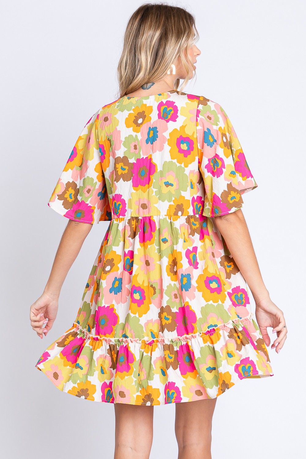 GeeGee Floral V-Neck Ruffle Hem Mini Dress - AllIn Computer