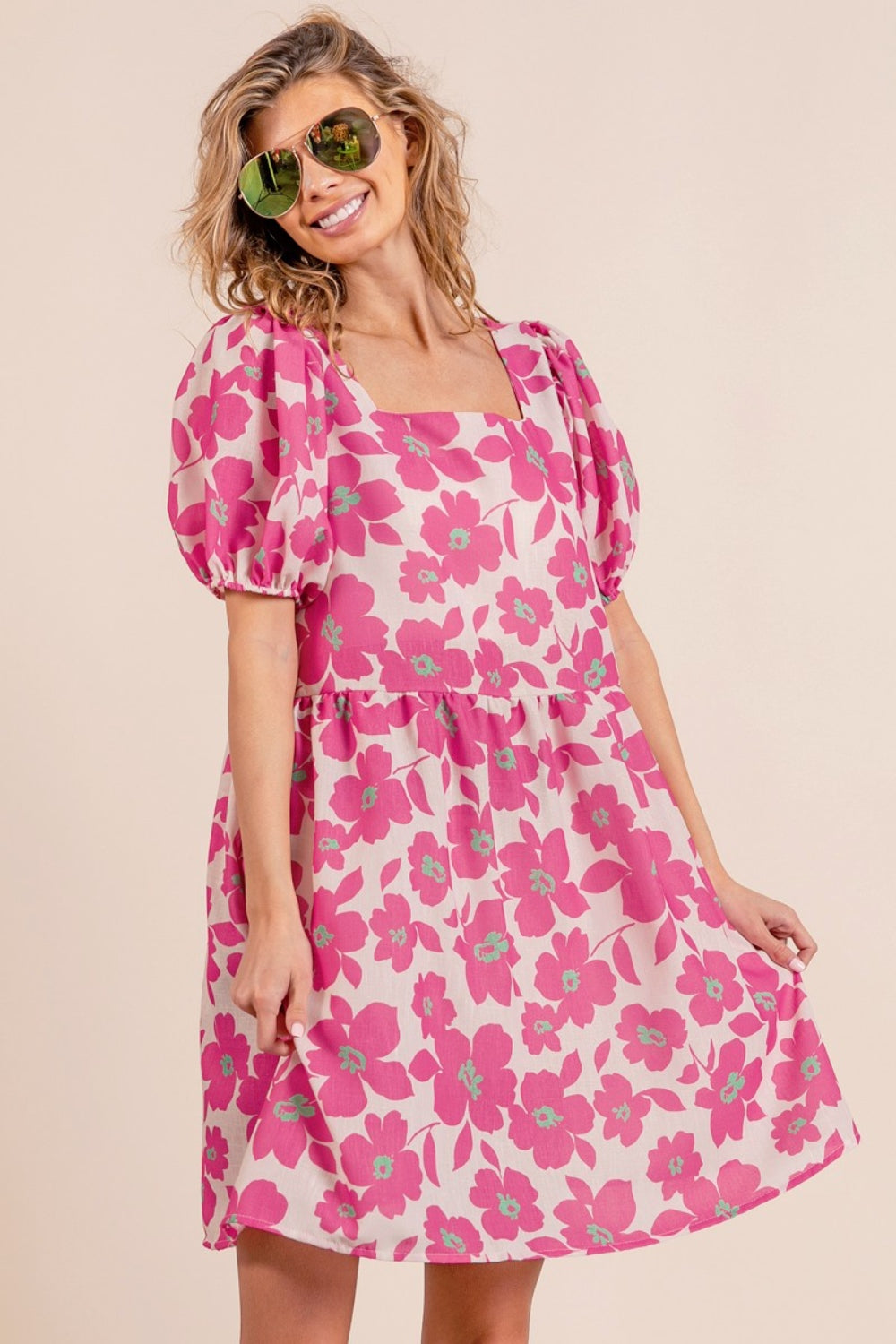 BiBi Printed Square Neck Puff Sleeve Mini Dress - AllIn Computer