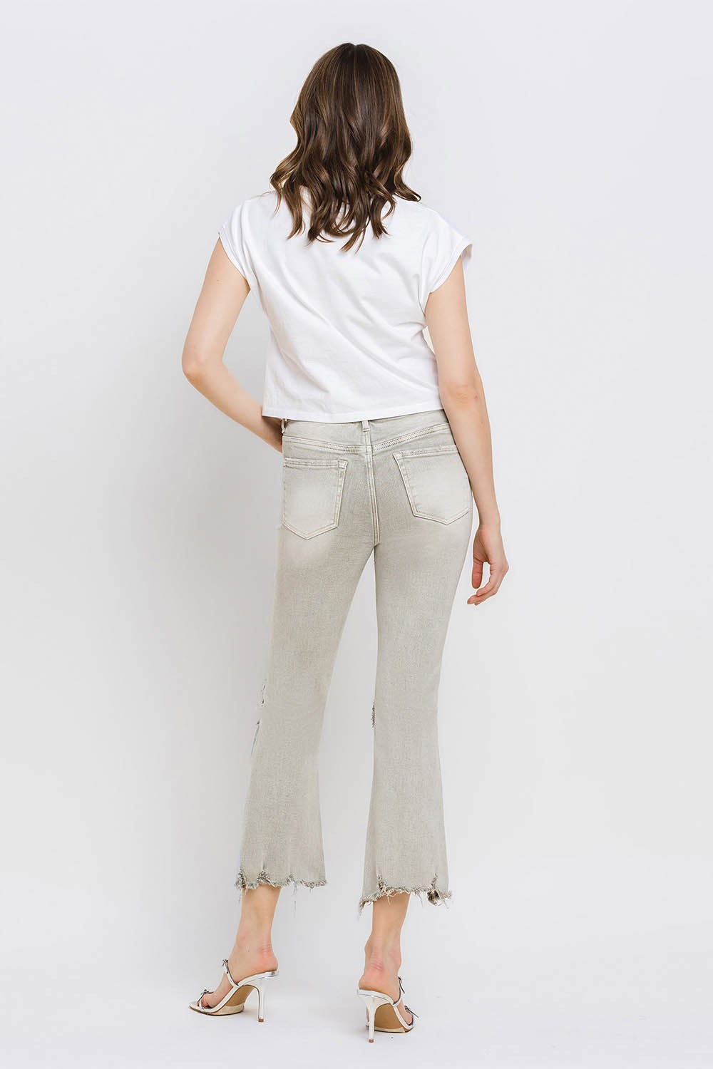 Lovervet Distressed Raw Hem Cropped Flare Jeans - AllIn Computer