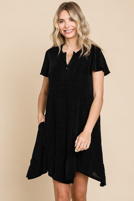 Culture Code Full Size Notched Short Sleeve Dress | CLOTHING,SHOES & ACCESSORIES | Culture Code, dress, notched neck dress, plus size, pocketed dress, Ship from USA | Trendsi