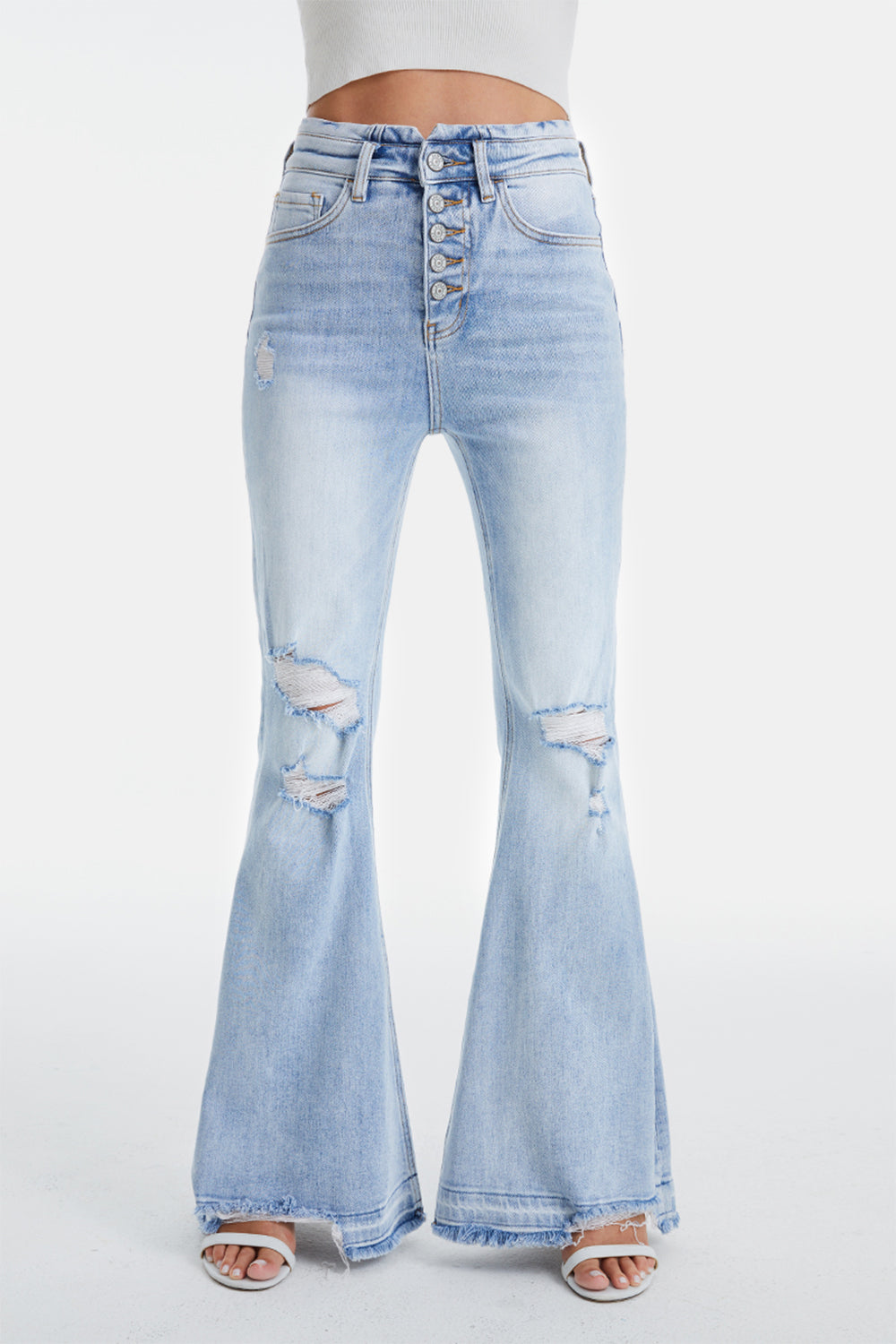 BAYEAS Full Size Distressed Raw Hem High Waist Flare Jeans - AllIn Computer