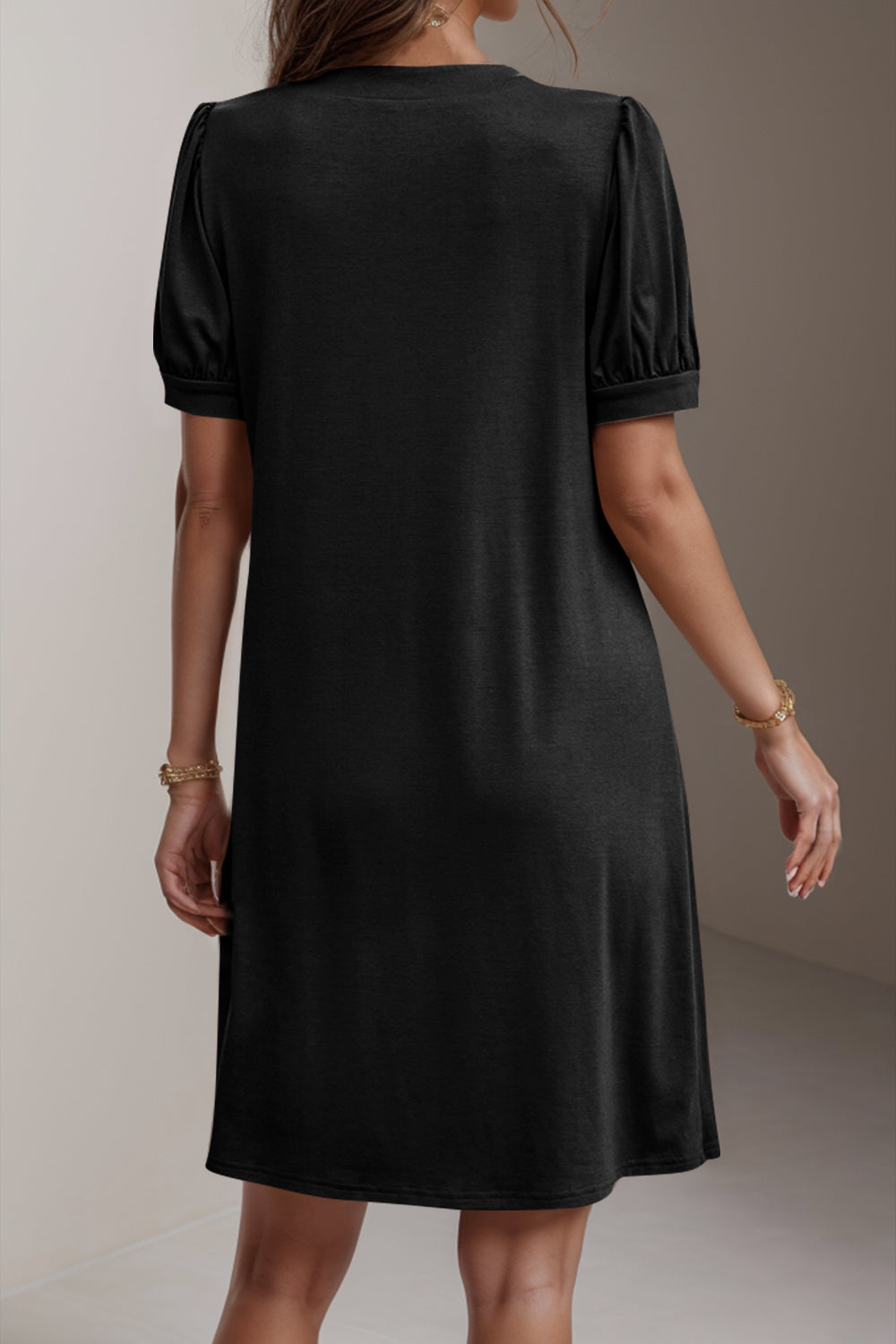 Pin-Tuck Notched Short Sleeve Dress - AllIn Computer