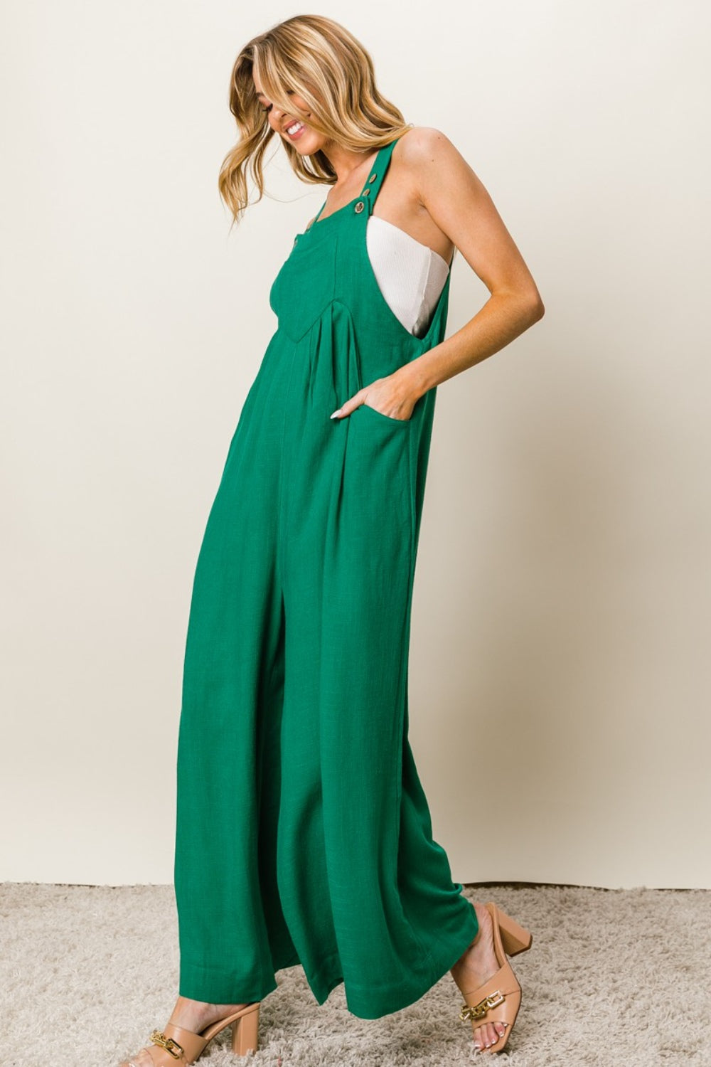BiBi Texture Sleeveless Wide Leg Jumpsuit - AllIn Computer