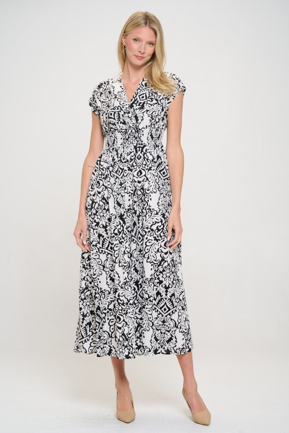 RENEE C Printed Smocked Waist Maxi Dress - AllIn Computer