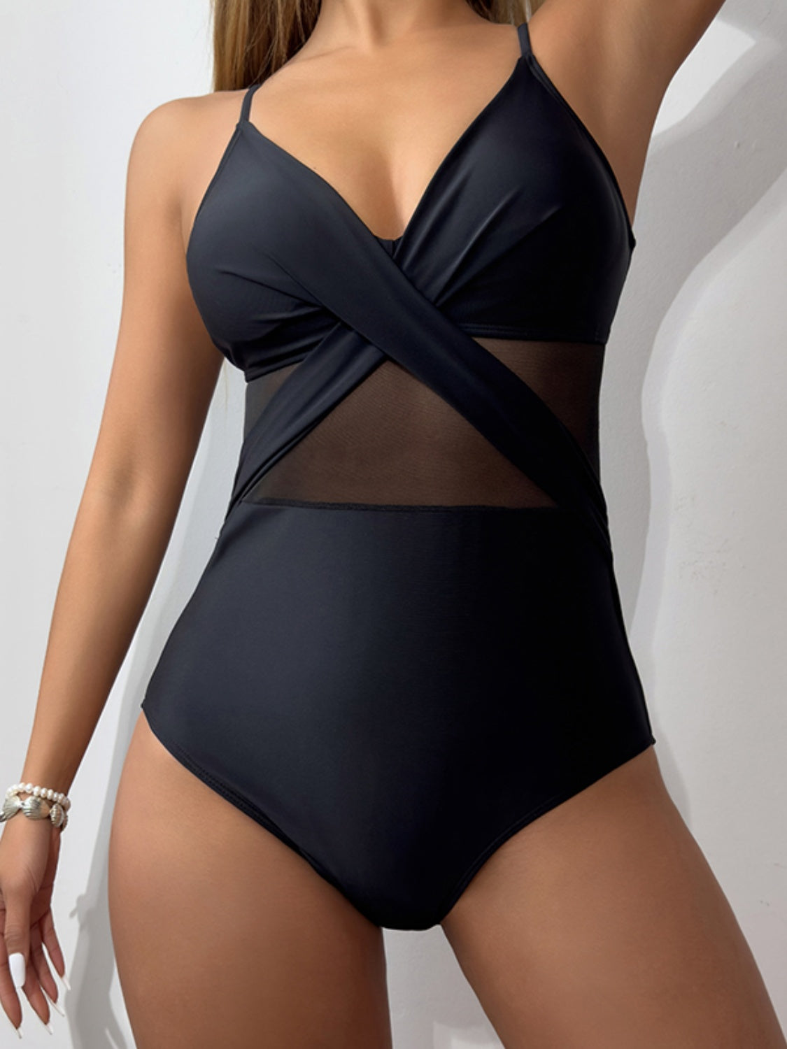 V-Neck Spaghetti Strap One-Piece Swimwear - AllIn Computer
