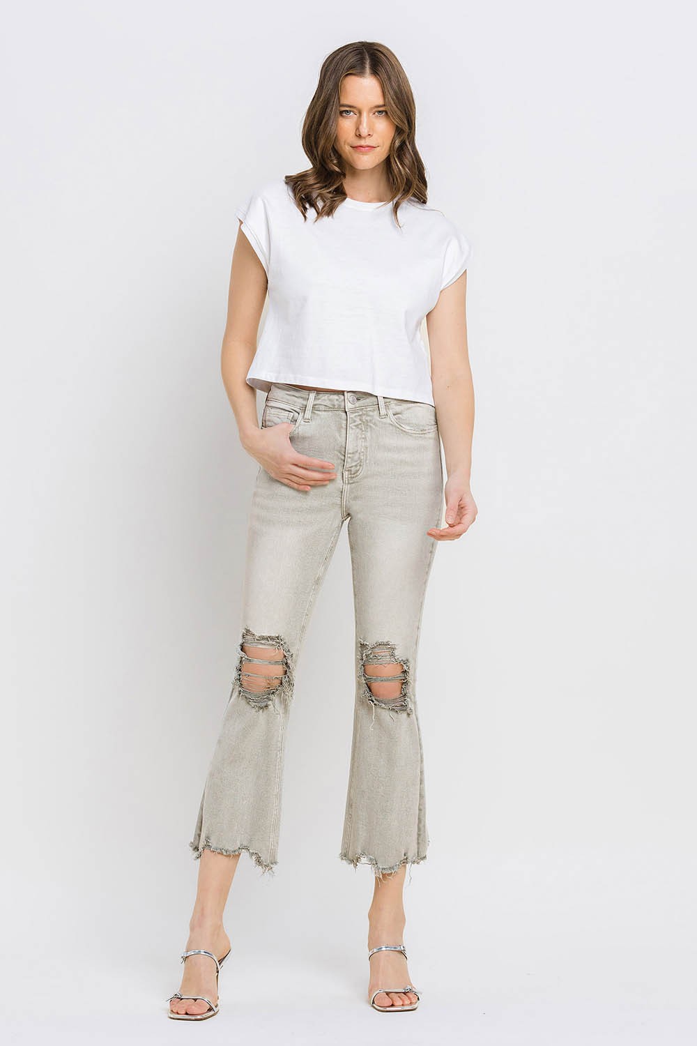 Lovervet Distressed Raw Hem Cropped Flare Jeans - AllIn Computer
