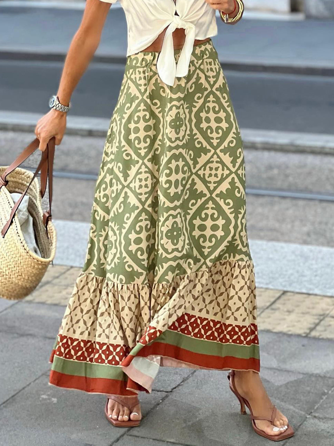 Geometric Elastic Waist Maxi Skirt - AllIn Computer