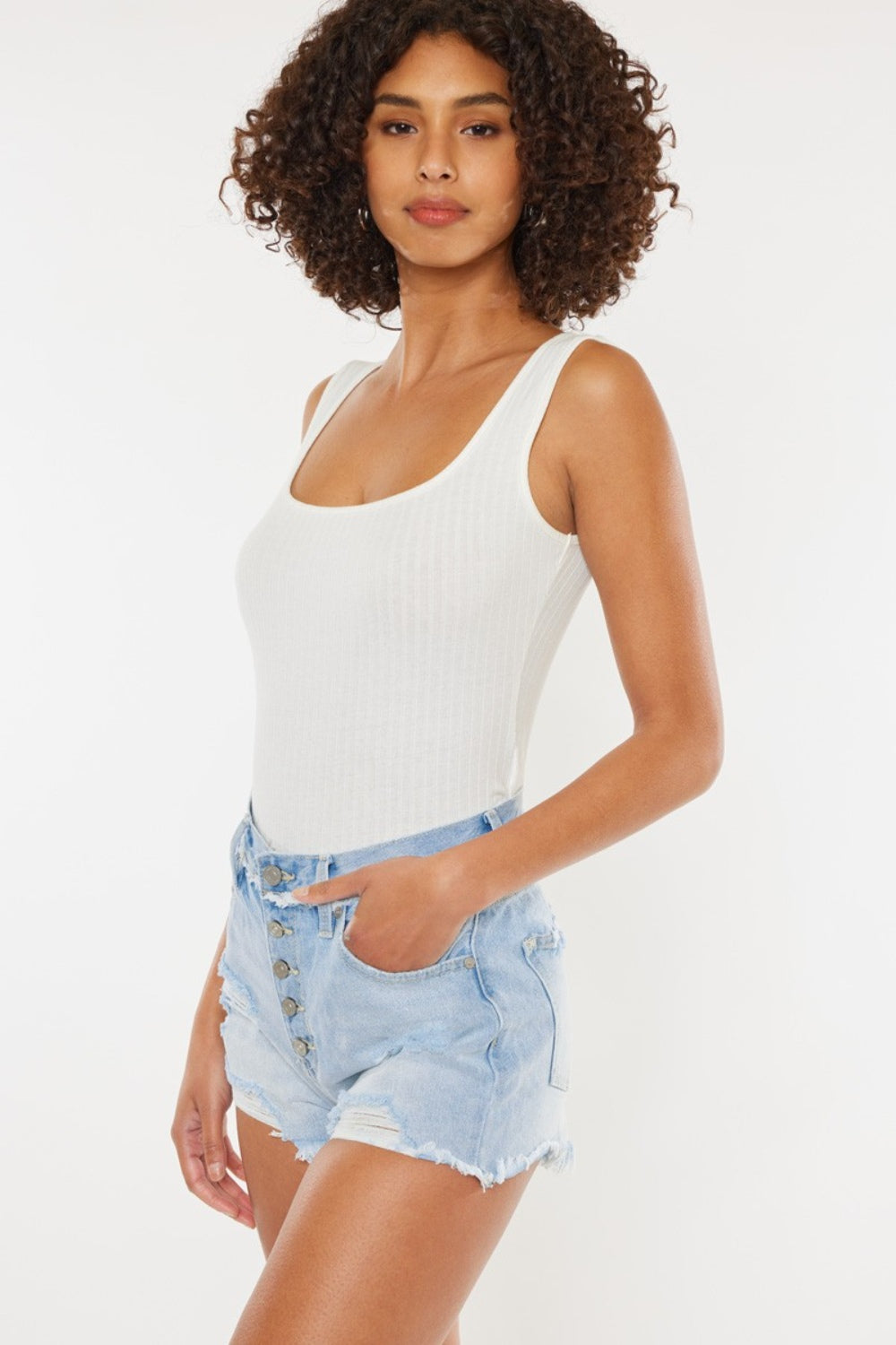 Kancan Distressed Button Fly Denim Shorts - AllIn Computer