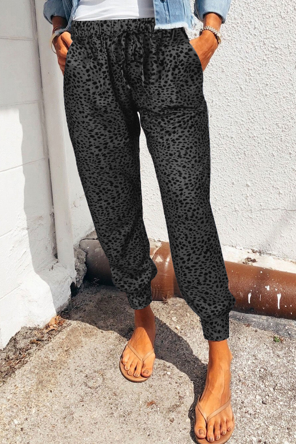 Double Take Leopard Print Joggers with Pockets - AllIn Computer