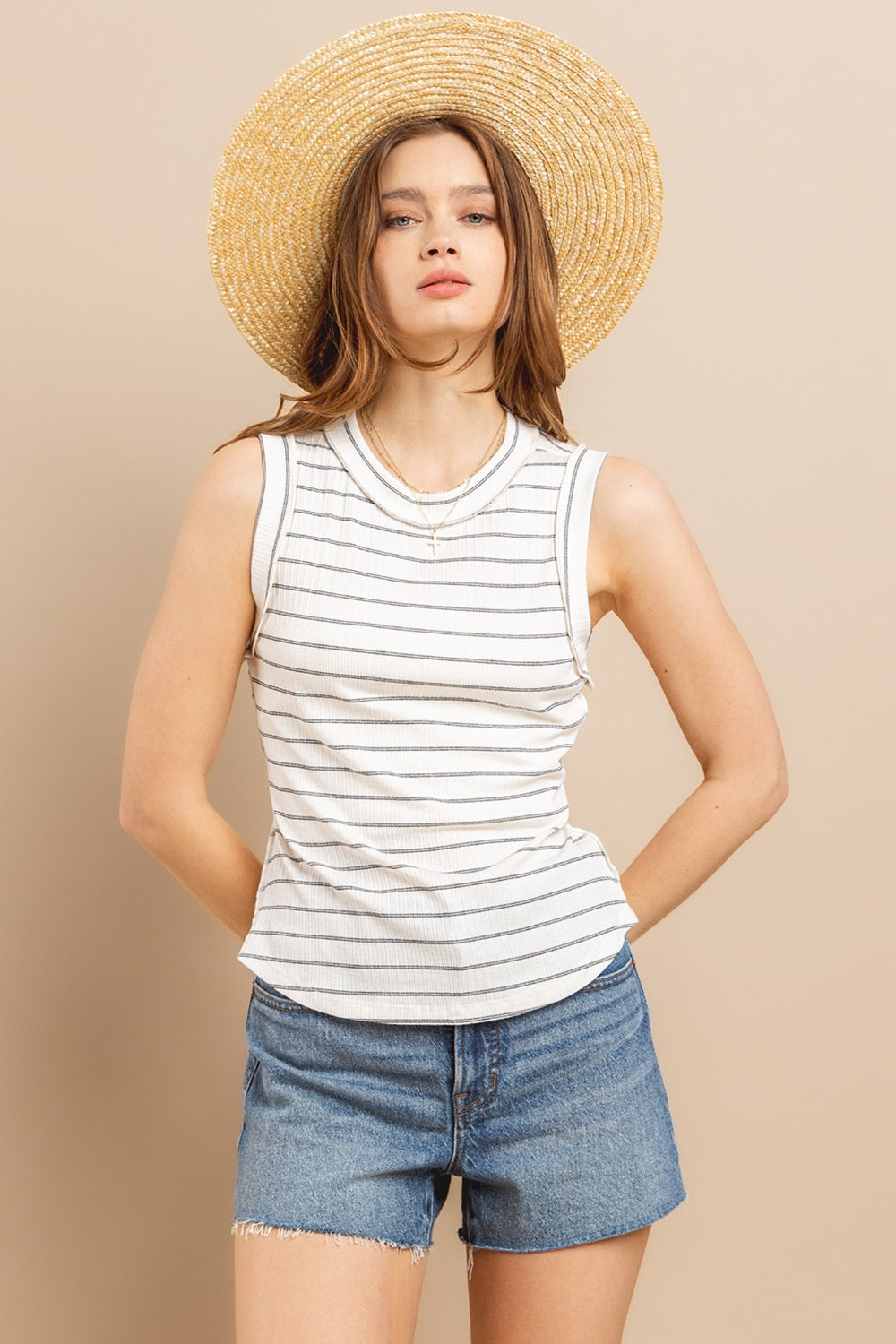 Ces Femme Striped Round Neck Tank - AllIn Computer