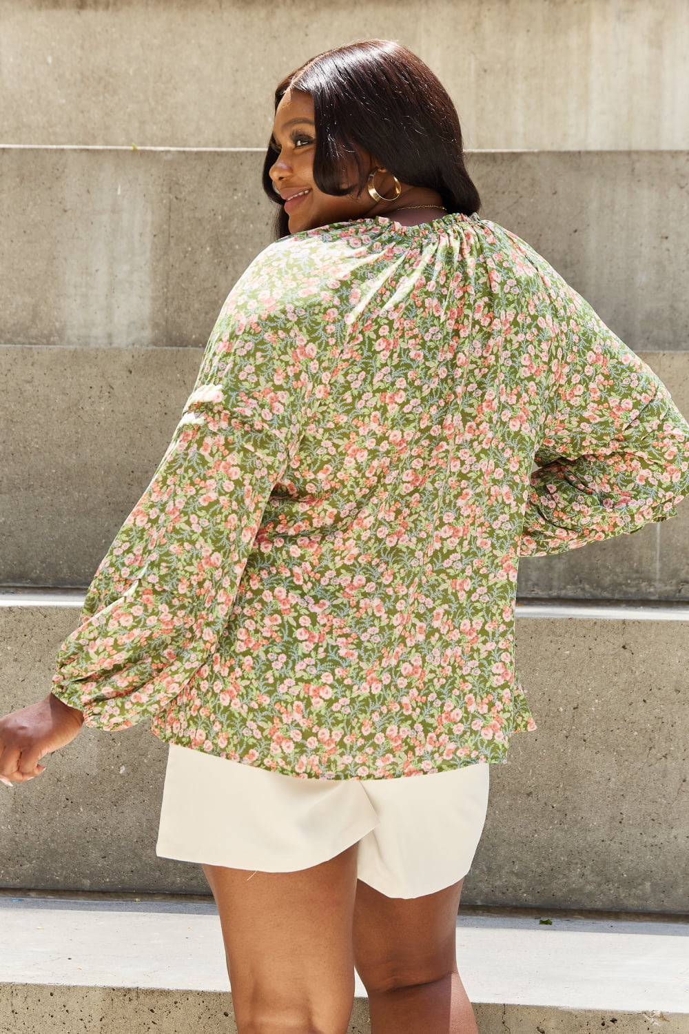 HEYSON She's Blossoming Full Size Balloon Sleeve Floral Blouse - AllIn Computer