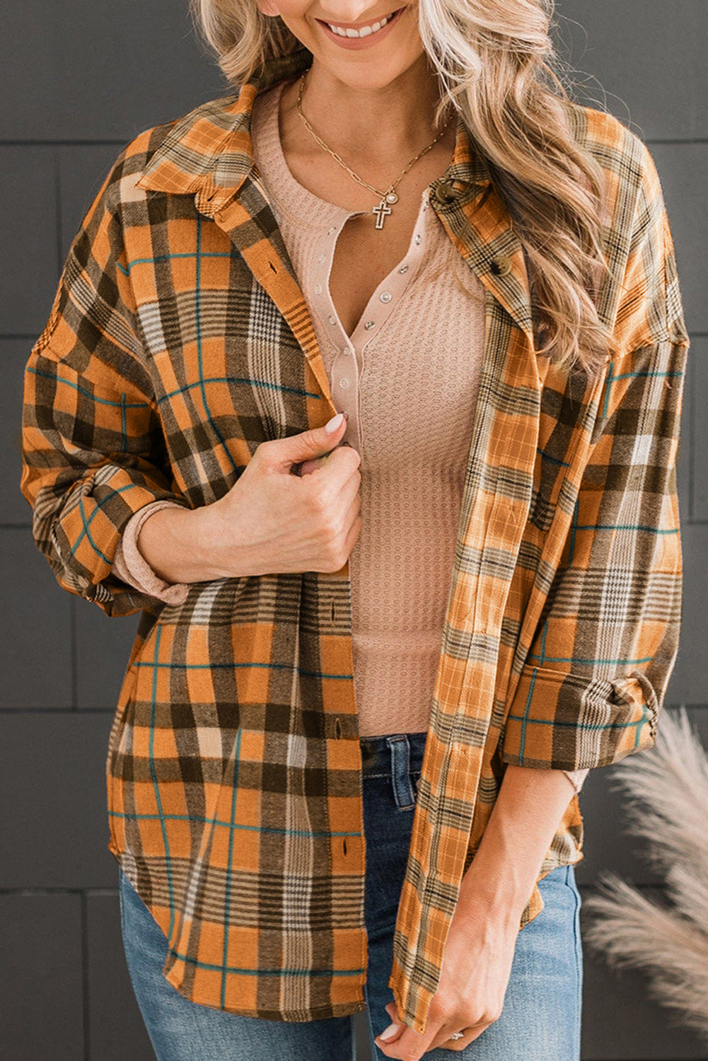 Plaid Collared Neck Long Sleeve Button-Up Shirt - AllIn Computer
