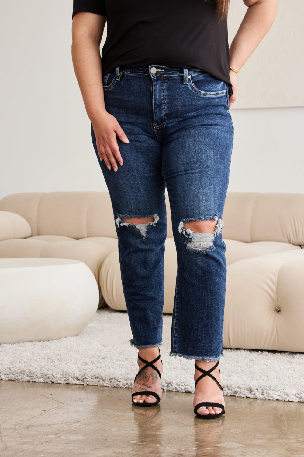 RFM Crop Dylan Full Size Tummy Control Distressed High Waist Raw Hem Jeans - AllIn Computer