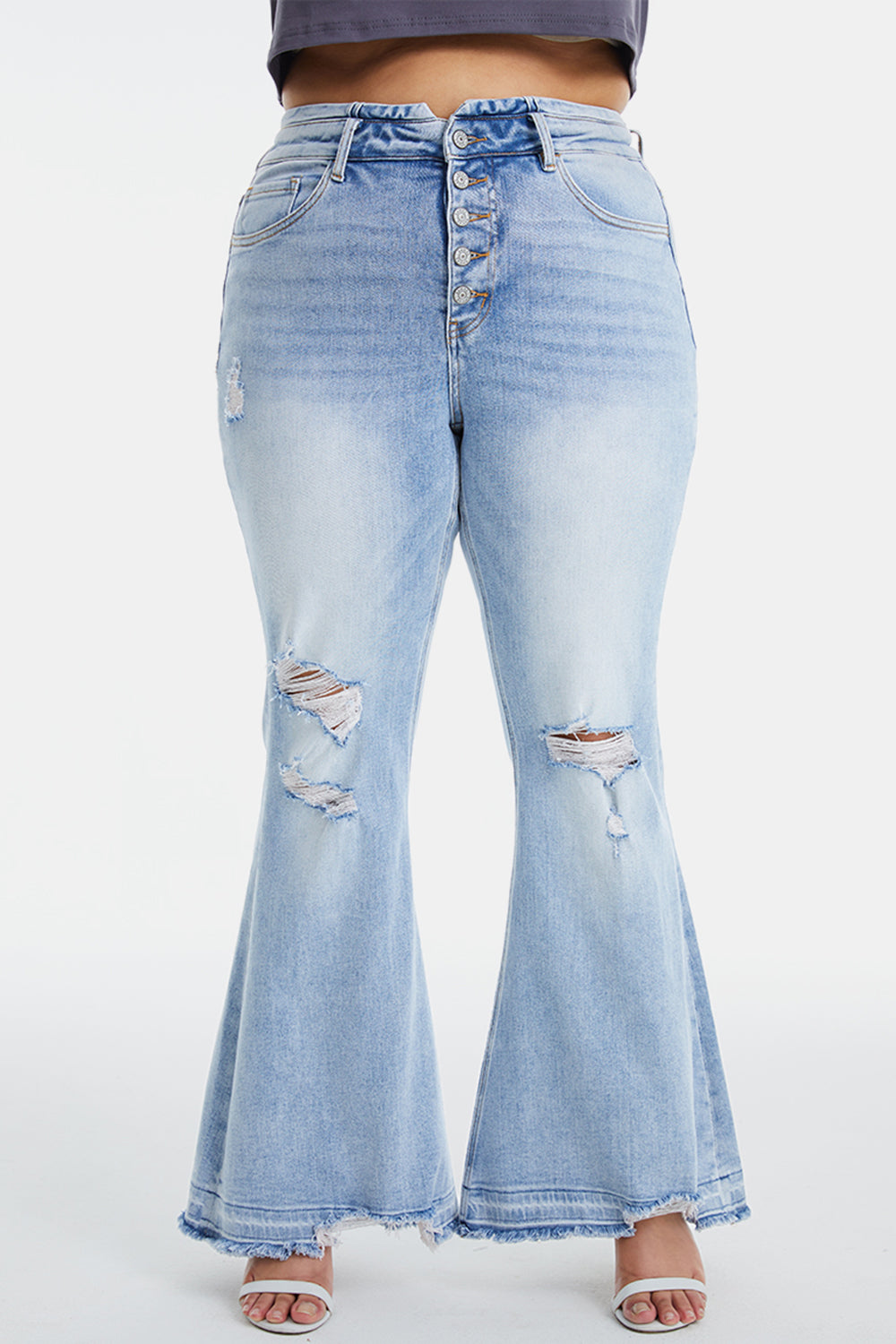 BAYEAS Full Size Distressed Raw Hem High Waist Flare Jeans - AllIn Computer