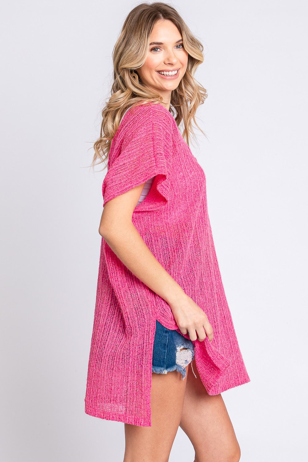 GeeGee Short Sleeve Side Slit Knit Cover Up Dress - AllIn Computer