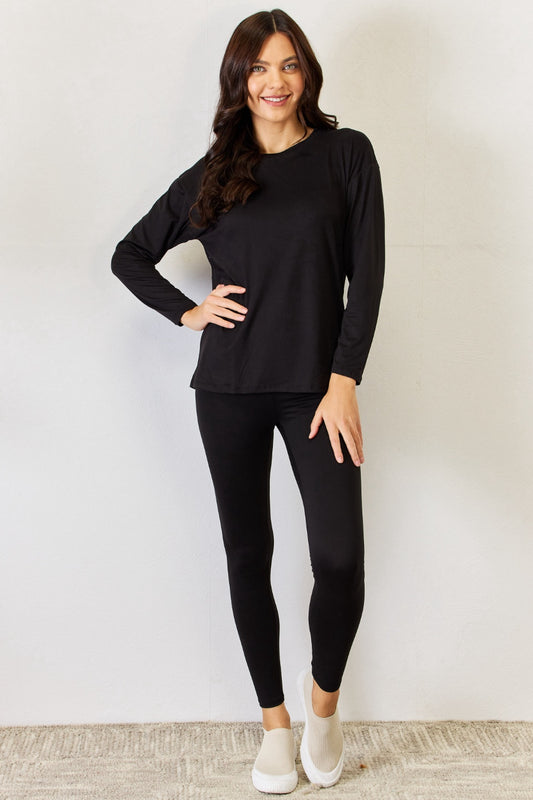 JULIA Round Neck Long Sleeve T-Shirt and Leggings Set - AllIn Computer