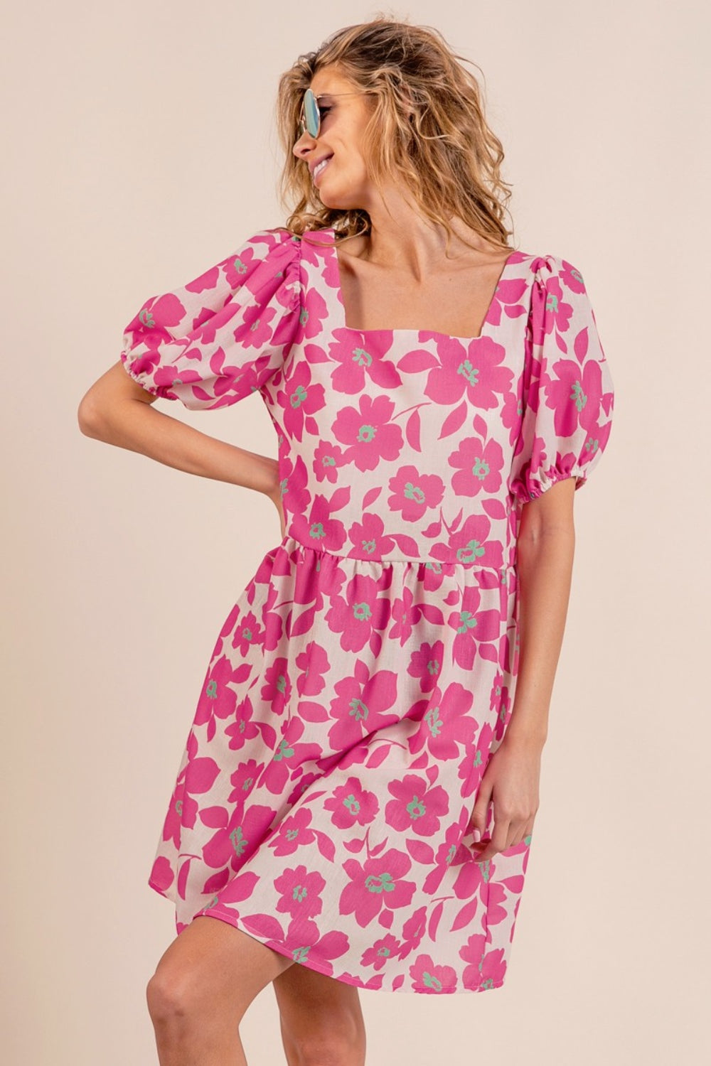 BiBi Printed Square Neck Puff Sleeve Mini Dress - AllIn Computer