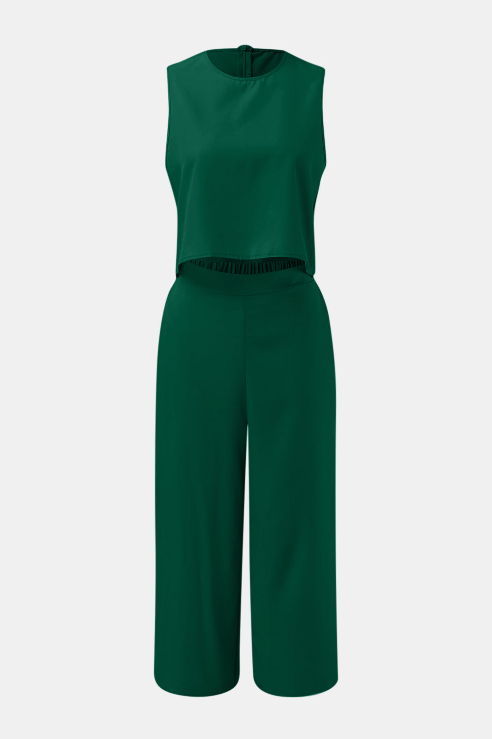 Round Neck Top and Wide Leg Pants Set - AllIn Computer