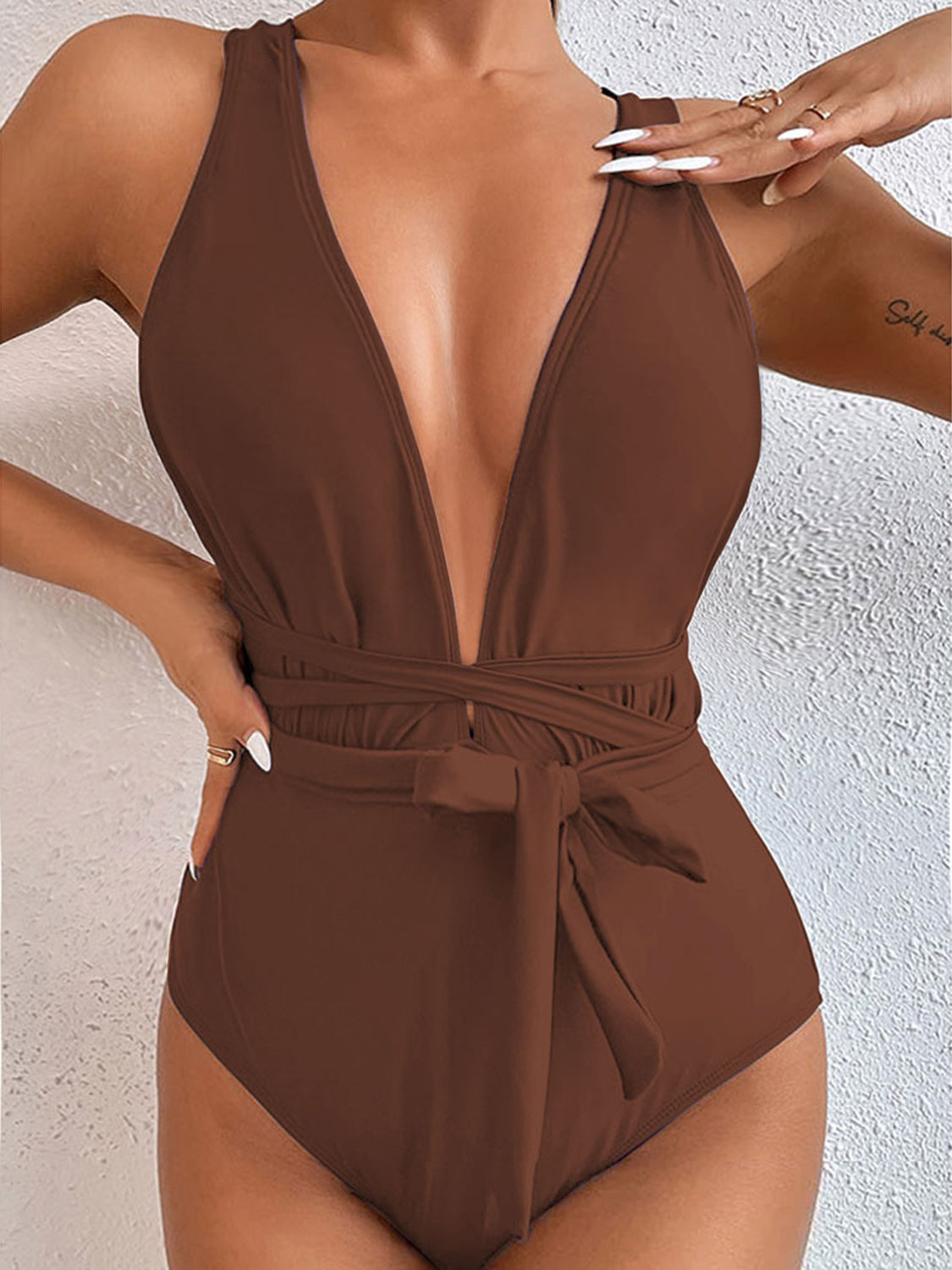 Tied Crisscross Wide Strap One-Piece Swimwear - AllIn Computer