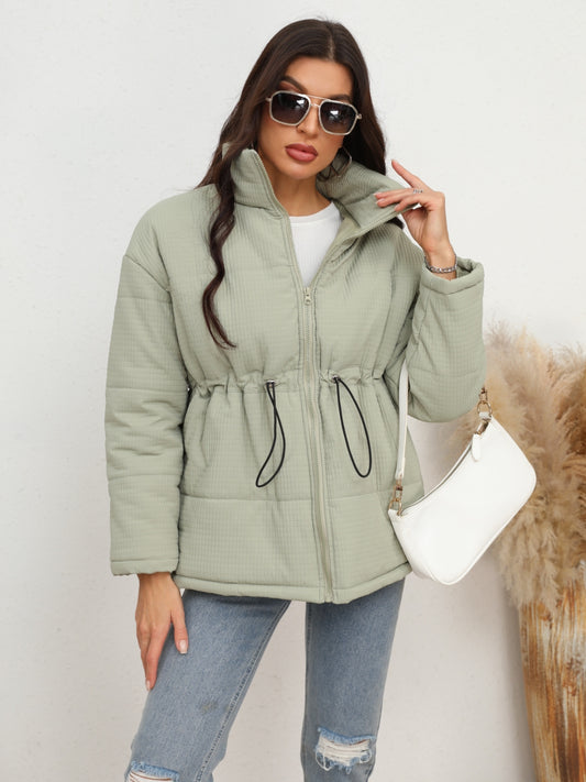 Drawstring Waist Zip-Up Puffer Jacket | CLOTHING,SHOES & ACCESSORIES | CATHSNNA, jacket, puffer jacket, Ship From Overseas | Trendsi