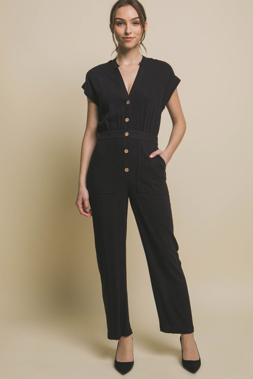 Love Tree Button Up Front Pocket Jumpsuit - AllIn Computer