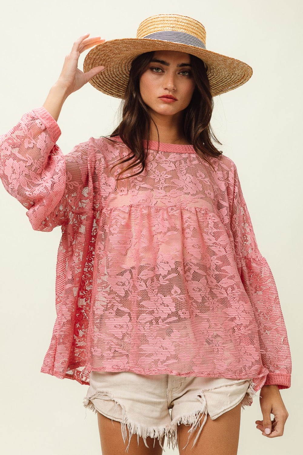 BiBi Floral Lace Long Sleeve Top - AllIn Computer