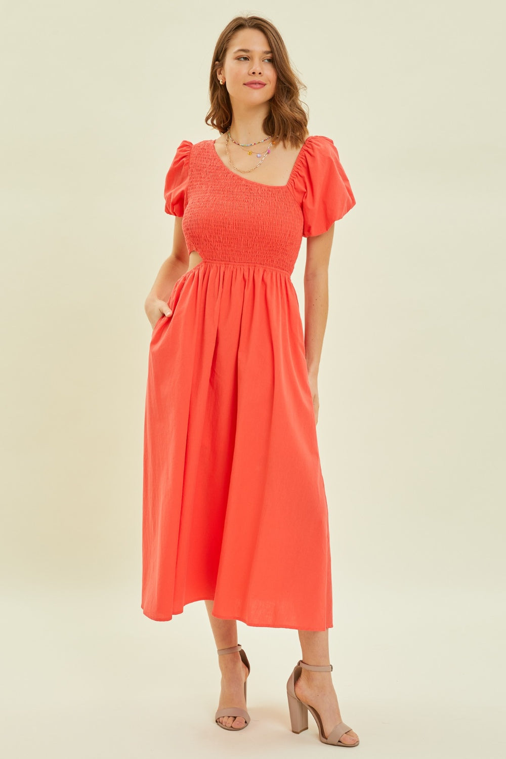 HEYSON Smocked Cutout Midi Dress - AllIn Computer