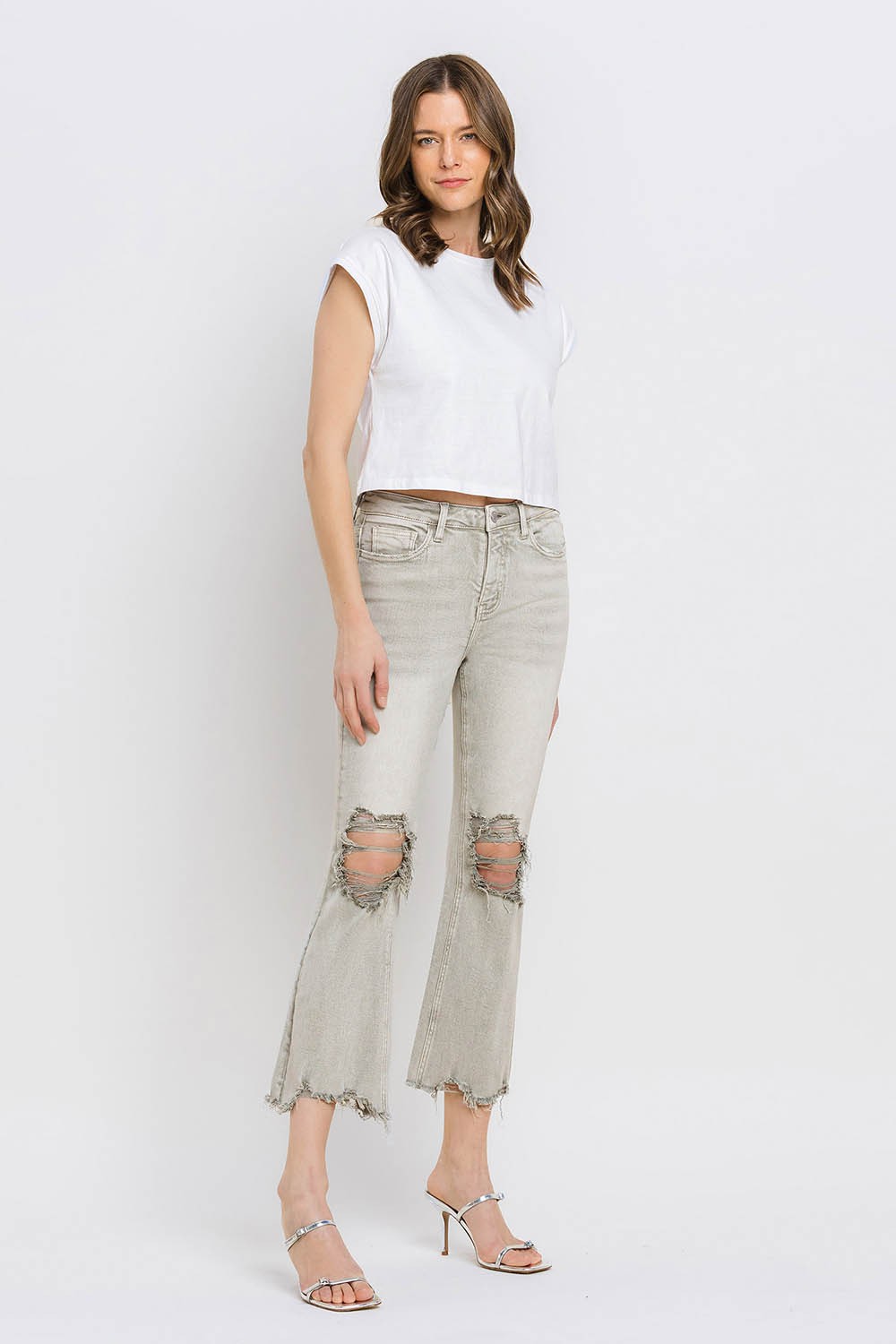 Lovervet Distressed Raw Hem Cropped Flare Jeans - AllIn Computer
