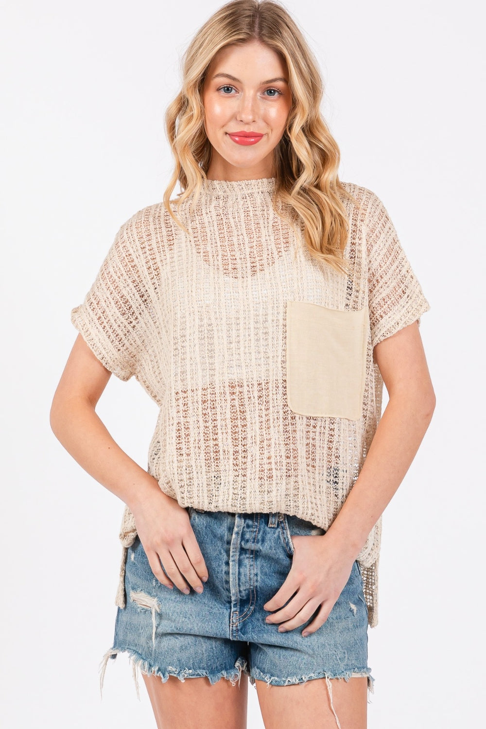 Ces Femme See Through Crochet Mock Neck Cover Up - AllIn Computer