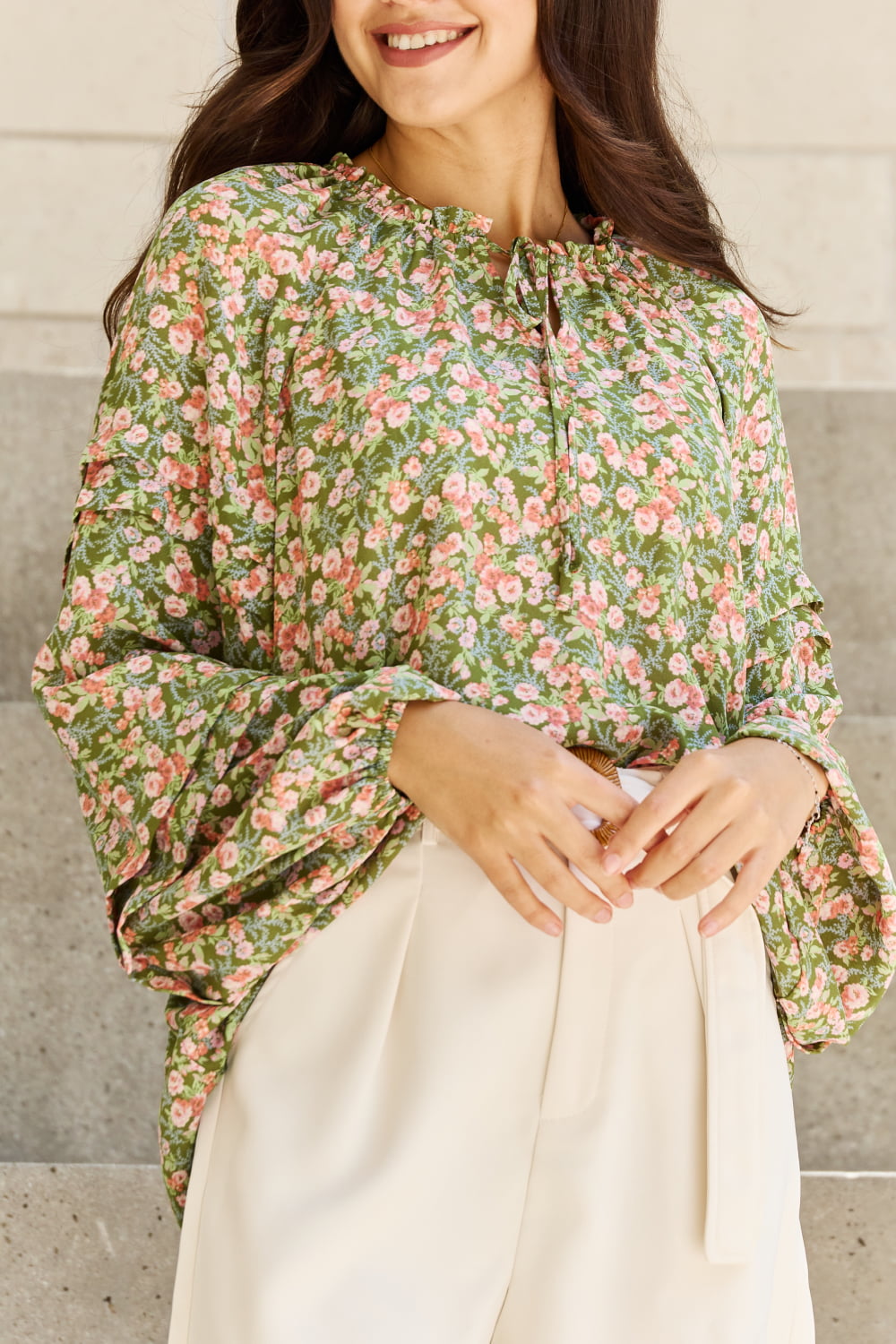 HEYSON She's Blossoming Full Size Balloon Sleeve Floral Blouse - AllIn Computer
