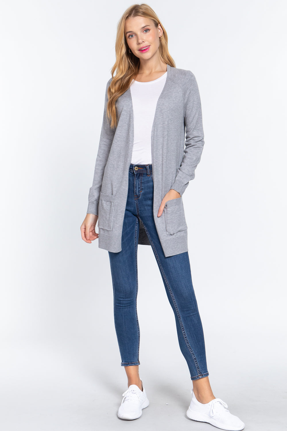 ACTIVE BASIC Open Front Long Sleeve Cardigan - AllIn Computer