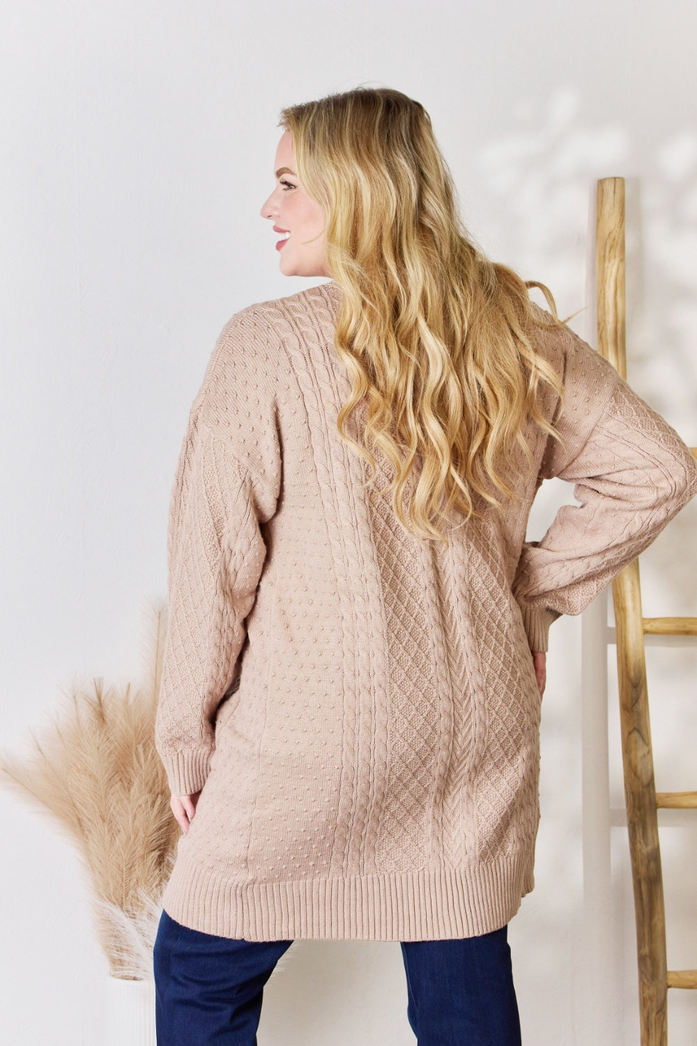 Hailey & Co Full Size Cable-Knit Pocketed Cardigan - AllIn Computer