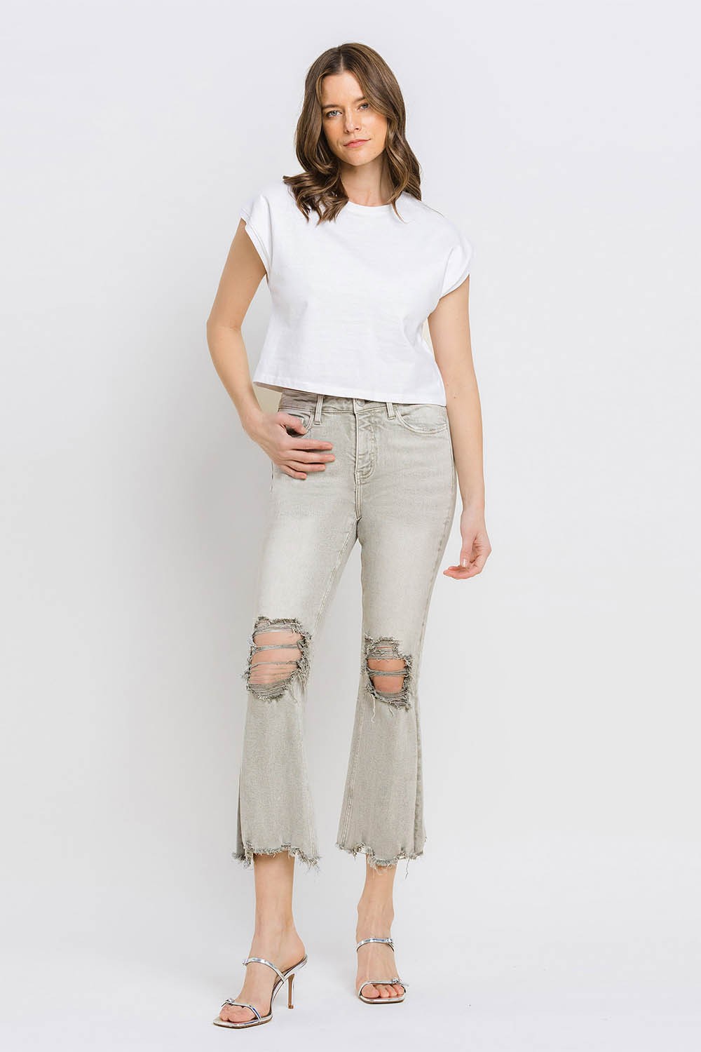 Lovervet Distressed Raw Hem Cropped Flare Jeans - AllIn Computer