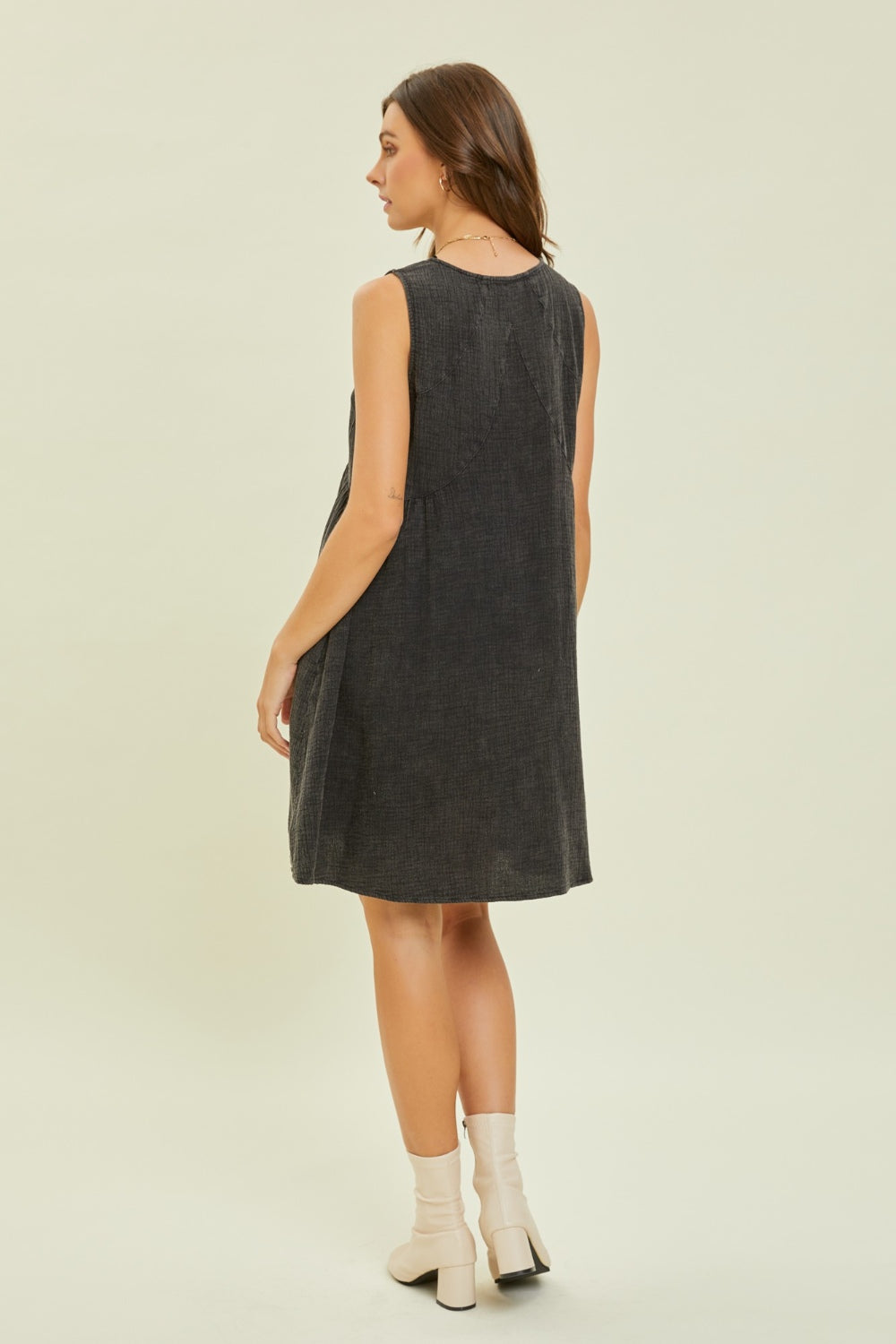 HEYSON Full Size Texture V-Neck Sleeveless Flare Mini Dress - AllIn Computer
