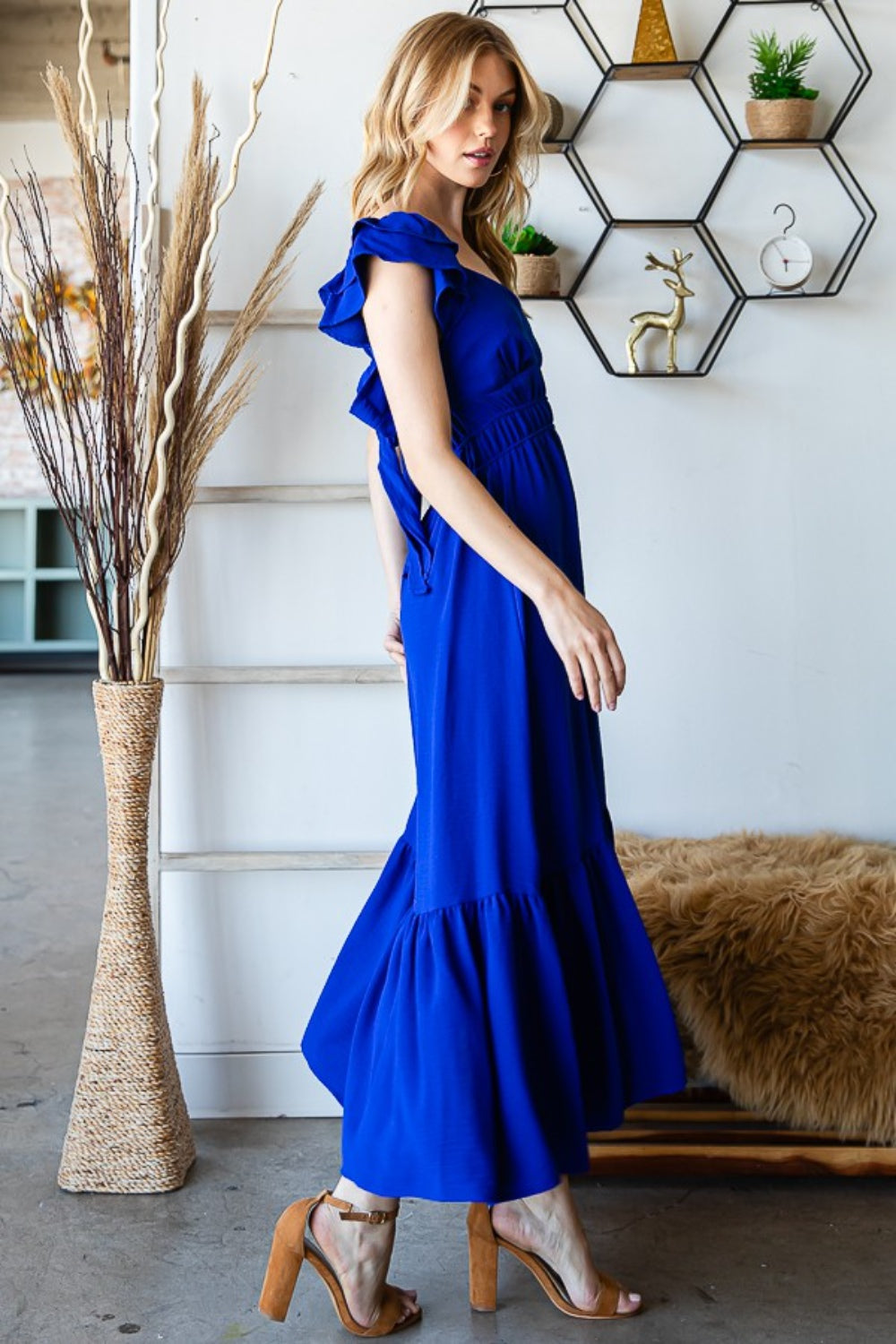 Reborn J Tie Back Sleeveless Ruffled Midi Dress - AllIn Computer