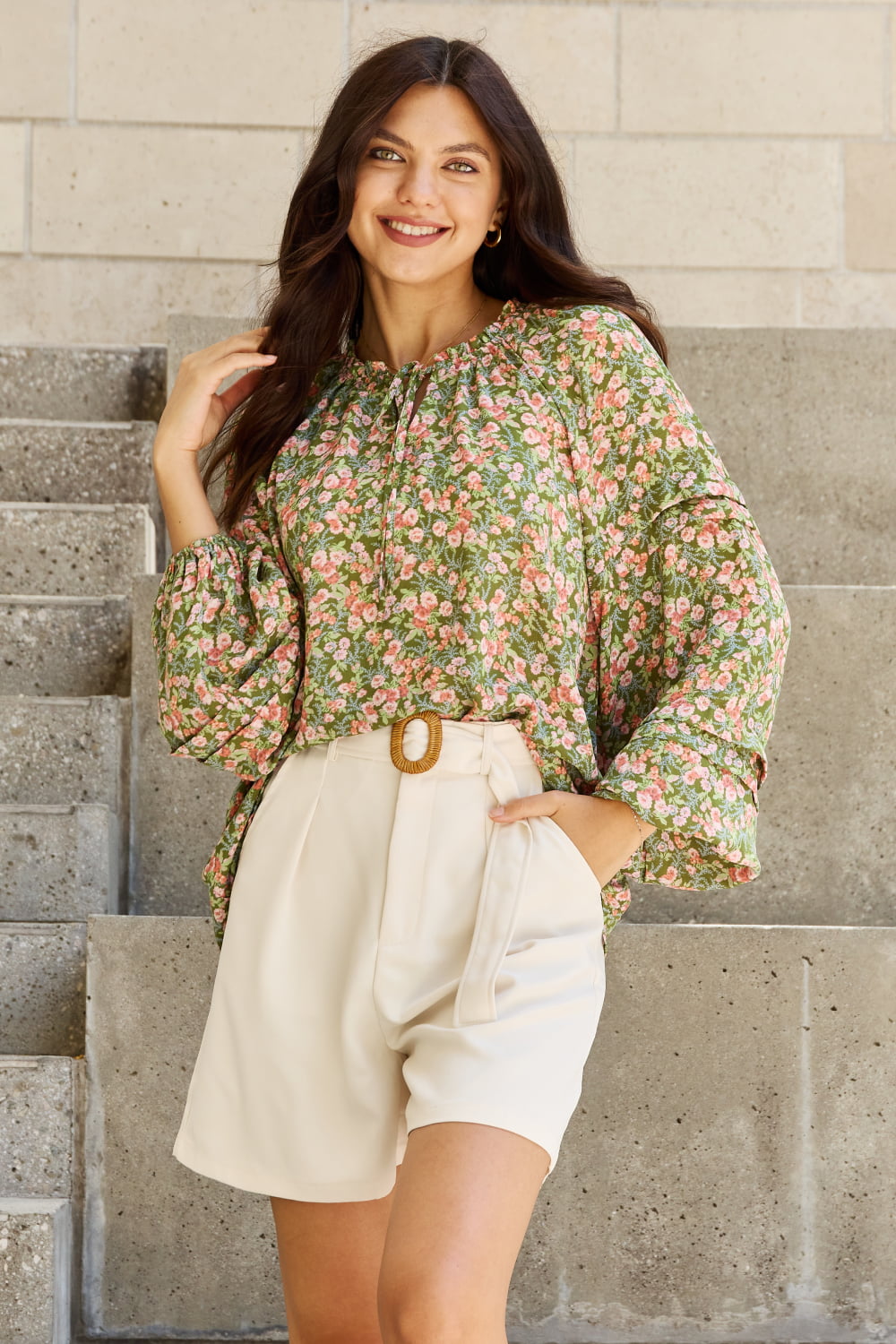 HEYSON She's Blossoming Full Size Balloon Sleeve Floral Blouse - AllIn Computer