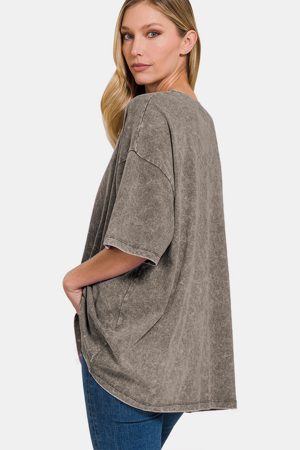 Zenana Washed Round Neck Drop Shoulder Oversized T-Shirt - AllIn Computer